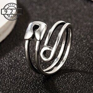 Safety Pin 925 Sterling Silver Adjustable Wrap Ring Z536